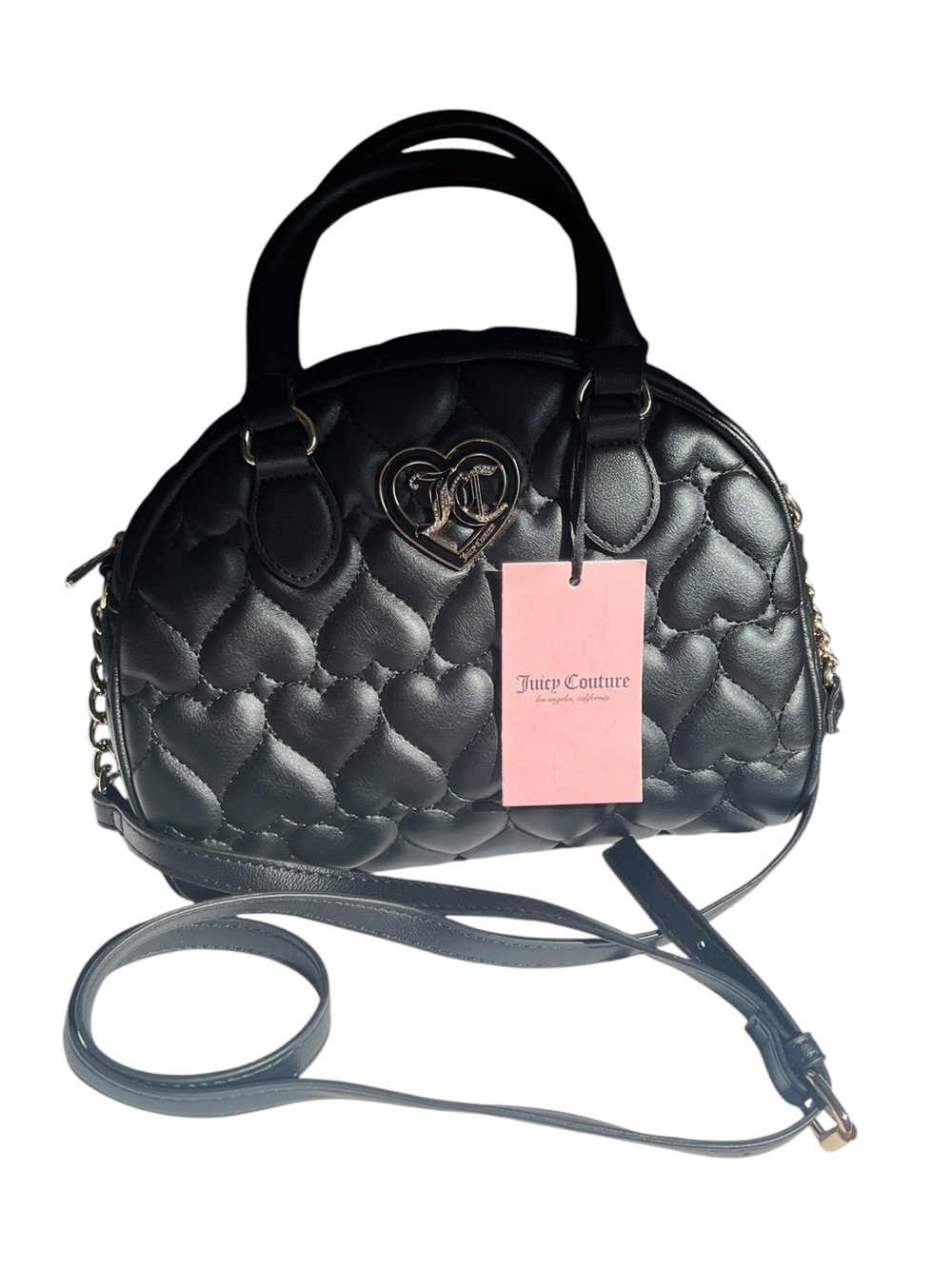 Juicy Couture Flawless Dome Satchel Heart Quilted Black